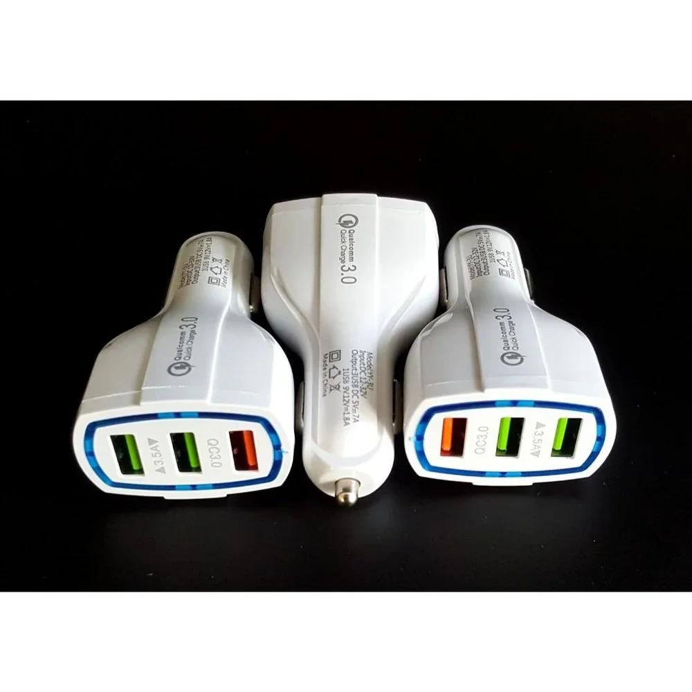 3 X Triple Port Car Chargers for iPhone, Samsung and other devices - White